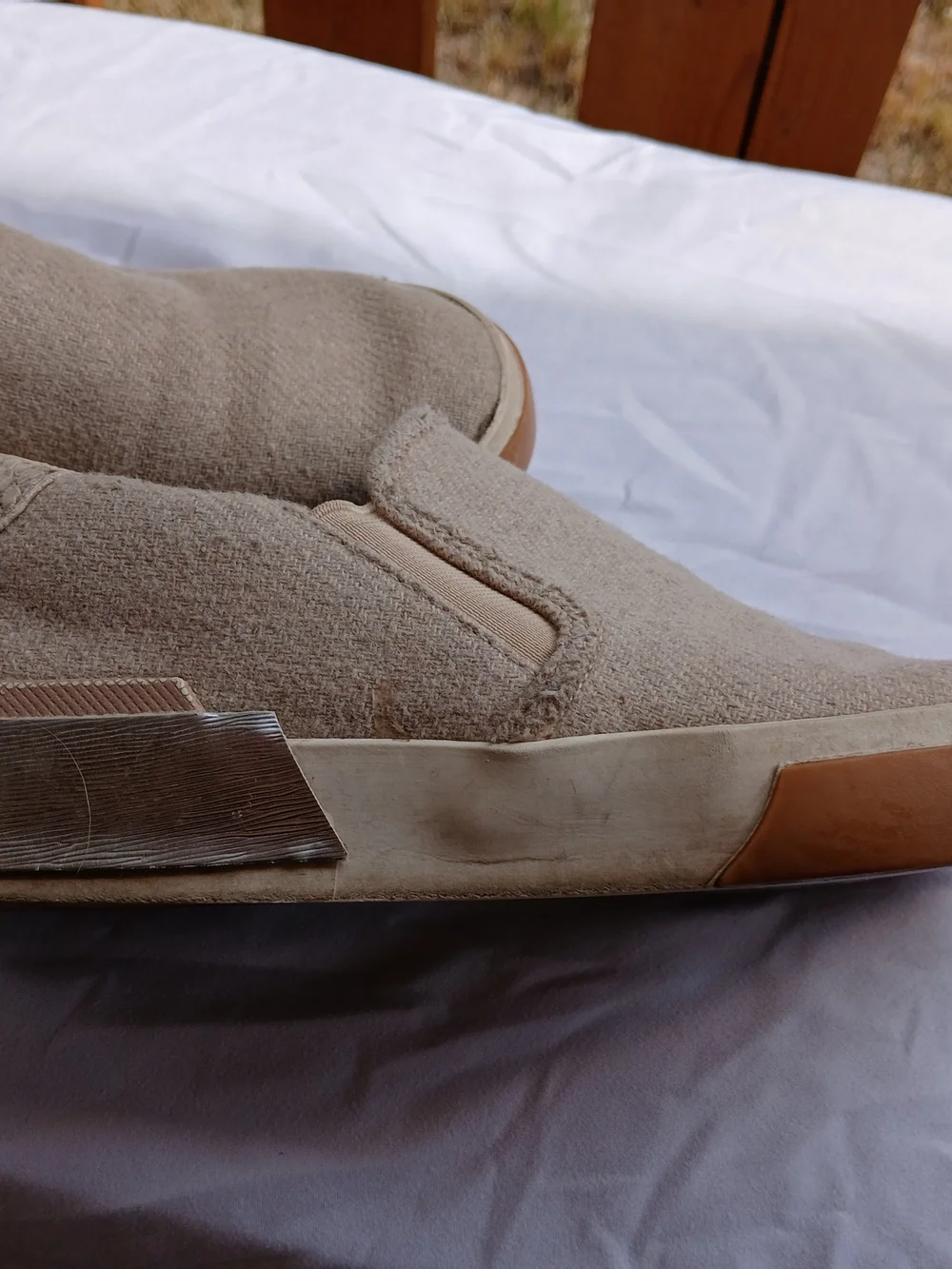Dolce Vita Beige Canvas Slip-On Loafers with Gum Sole